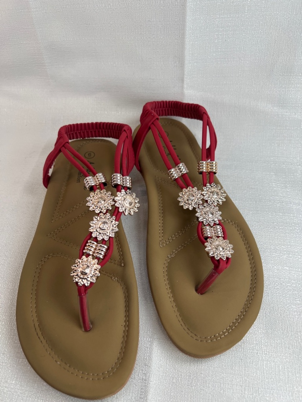 Ashley Blue Comfort, red strap sandals - Picture 2 of 5